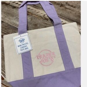 Trader Joe purple  and Cream Canvas Tote Bag mini new